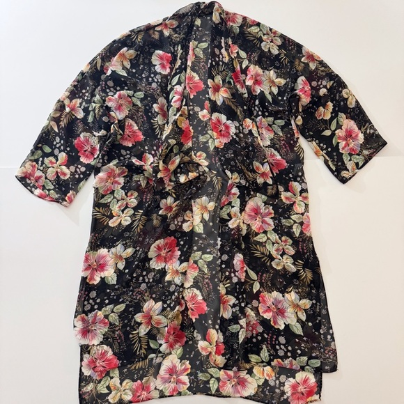 Zara Other - Zara Black Floral Sheer Kimono/Robe